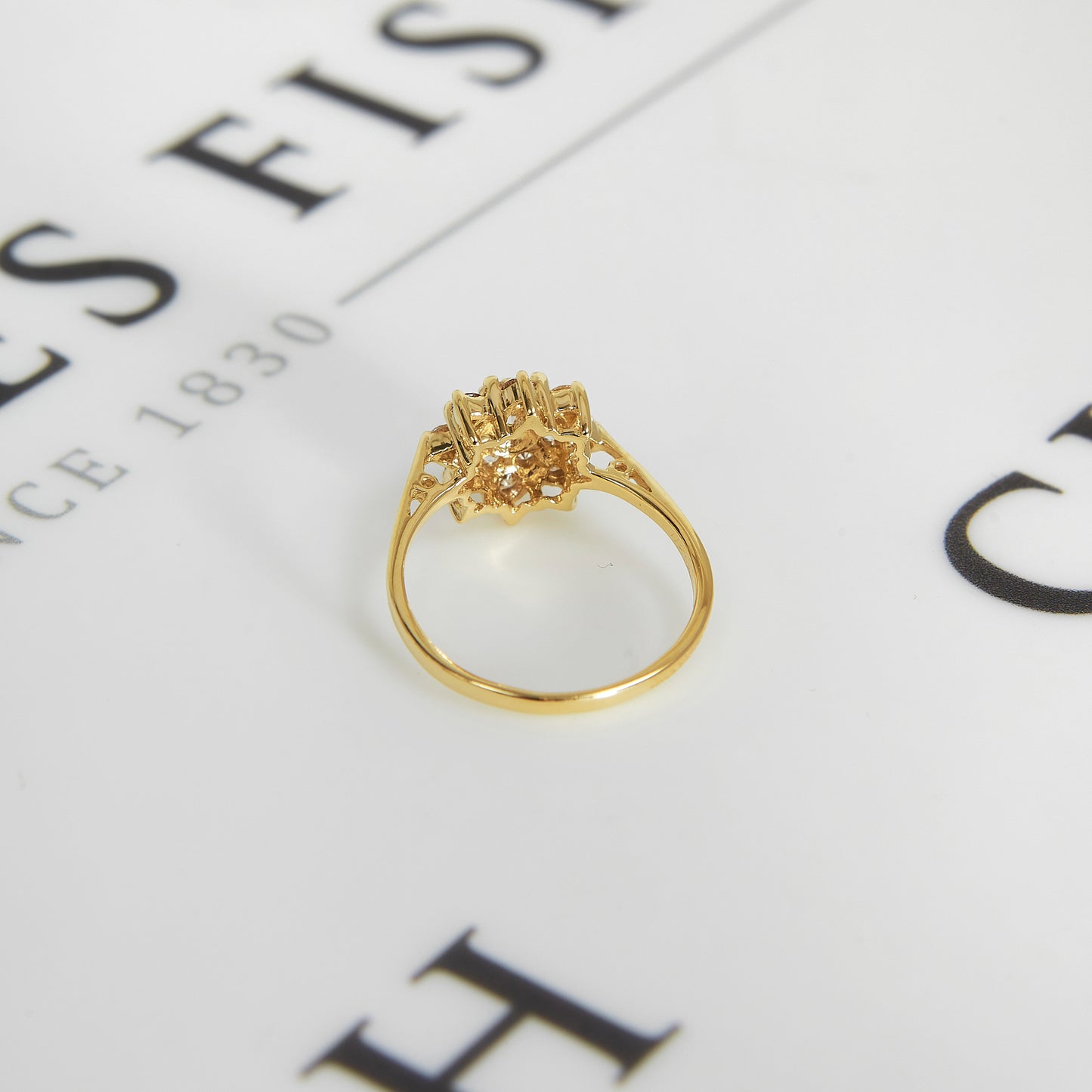 Pre-Owned 9ct Gold CZ Flower Cocktail Ring Size N