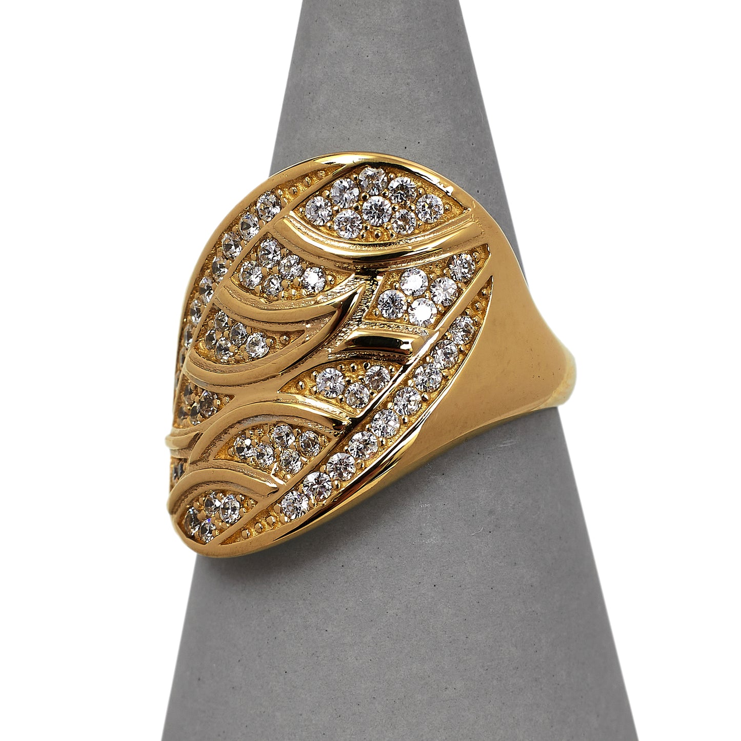 Pre-Owned 14ct Gold CZ Statement Cocktail Ring Size Q