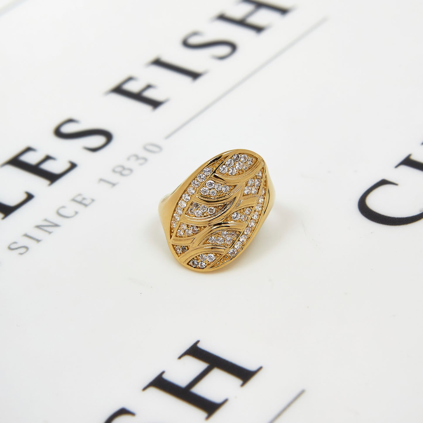 Pre-Owned 14ct Gold CZ Statement Cocktail Ring Size Q