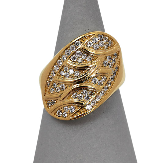  Pre-Owned 14ct Gold CZ Statement Cocktail Ring Size Q