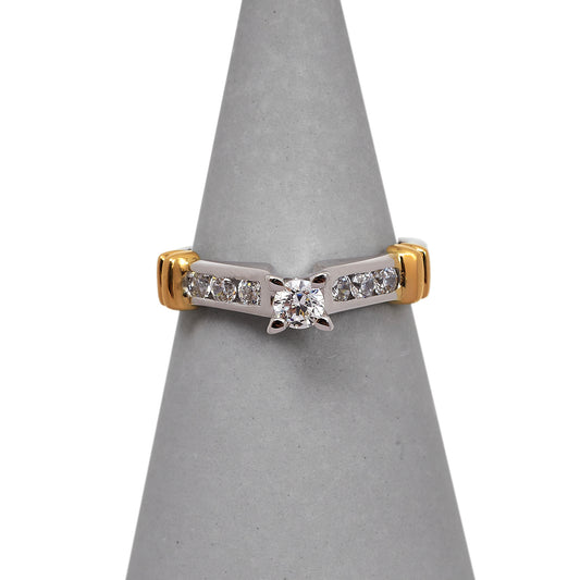 Pre-Owned 18ct White & Yellow Gold CZ Dress Ring 