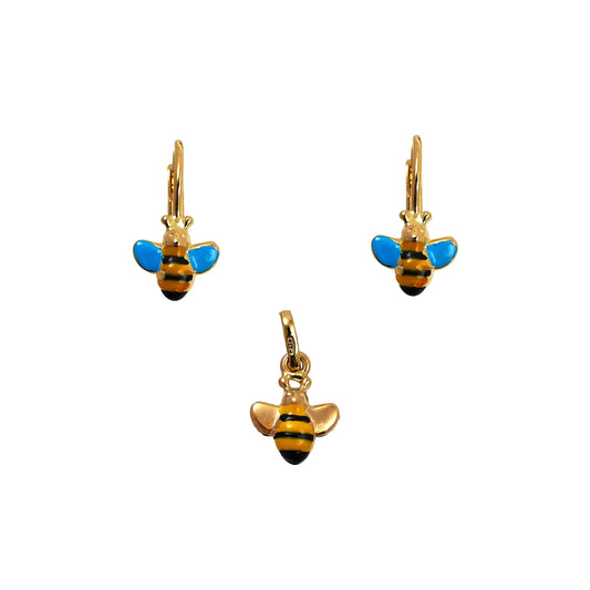 Pre-Owned 18ct Enamel Bee Earring & Pendant Set 