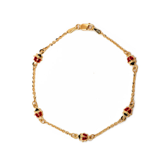 Pre-Owned 9ct Gold Enamel Ladybug Bracelet 