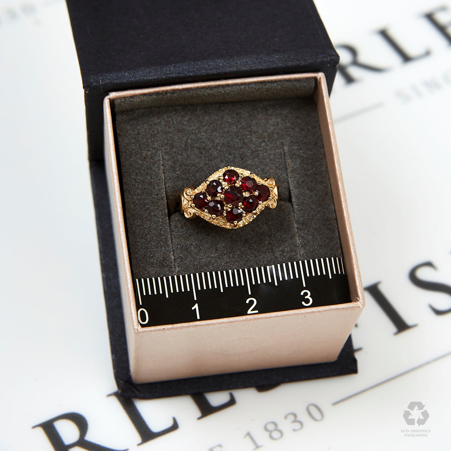 Pre-Owned 9ct Gold 9 Garnet Cluster Ring