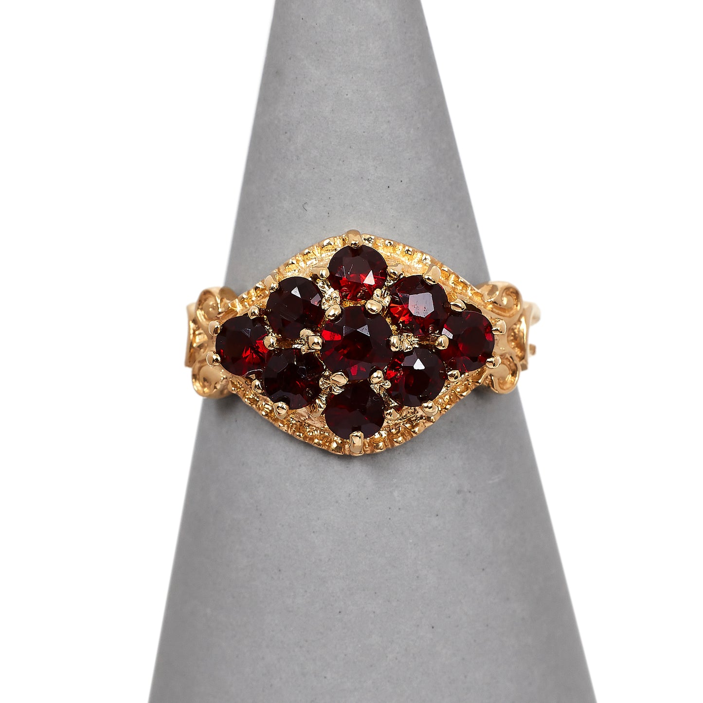 Pre-Owned 9ct Gold 9 Garnet Cluster Ring