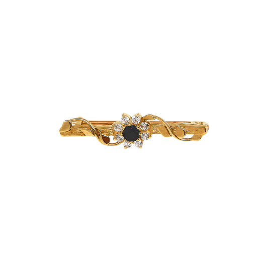 Pre-Owned 9ct Gold Sapphire & CZ Set Bar Brooch