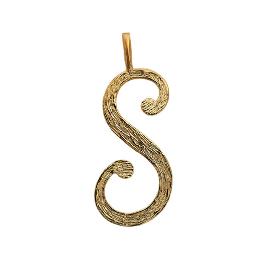 Pre-Owned 9ct Gold S Initial Bark Texture Pendant 