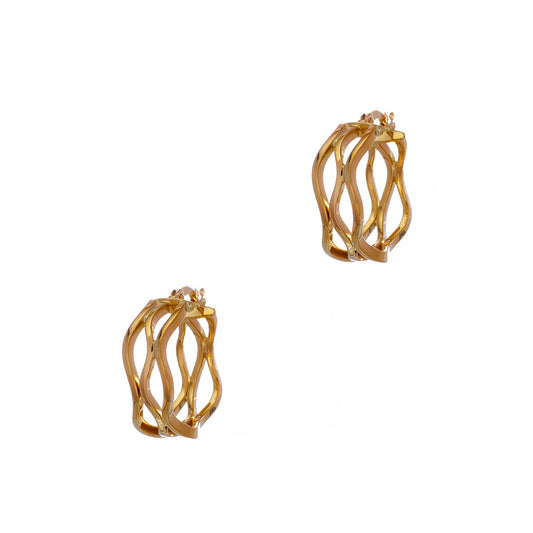 Pre-Owned 9ct Gold Triple Wave Creole Hoop Earrings 