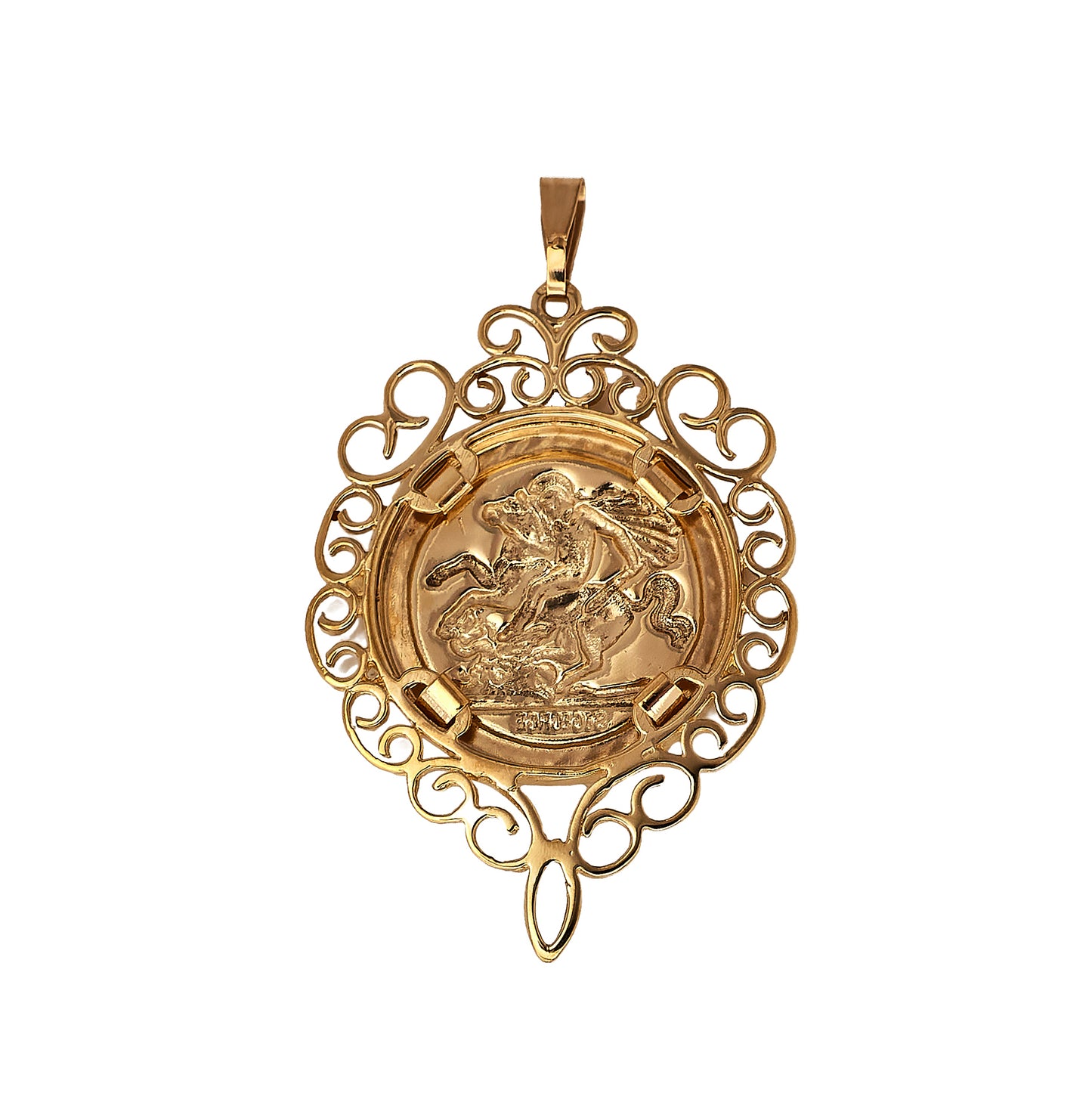 Pre-Owned 9ct Gold St George Pendant With Swirl Border
