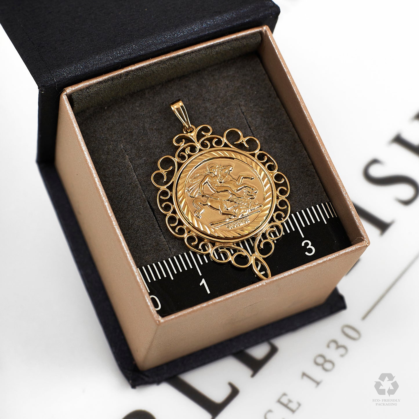 Pre-Owned 9ct Gold St George Pendant With Swirl Border