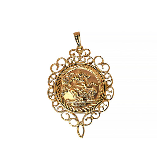 Pre-Owned 9ct Gold St George Pendant With Swirl Border 