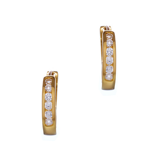 Pre-Owned 18ct Gold CZ Set Hoop Earrings