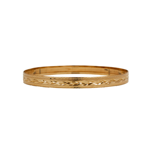 Pre-Owned 9ct Yellow Gold Leaf Design Bangle