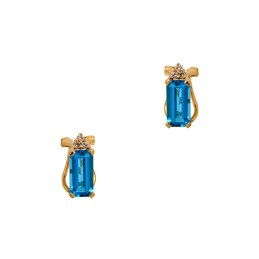 Pre-Owned 14ct Gold Blue Topaz & Diamond Stud Earrings