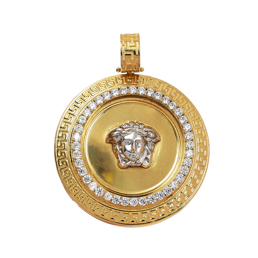 Pre-Owned 14ct Gold Two Tone CZ Medusa Medallion Pendant 