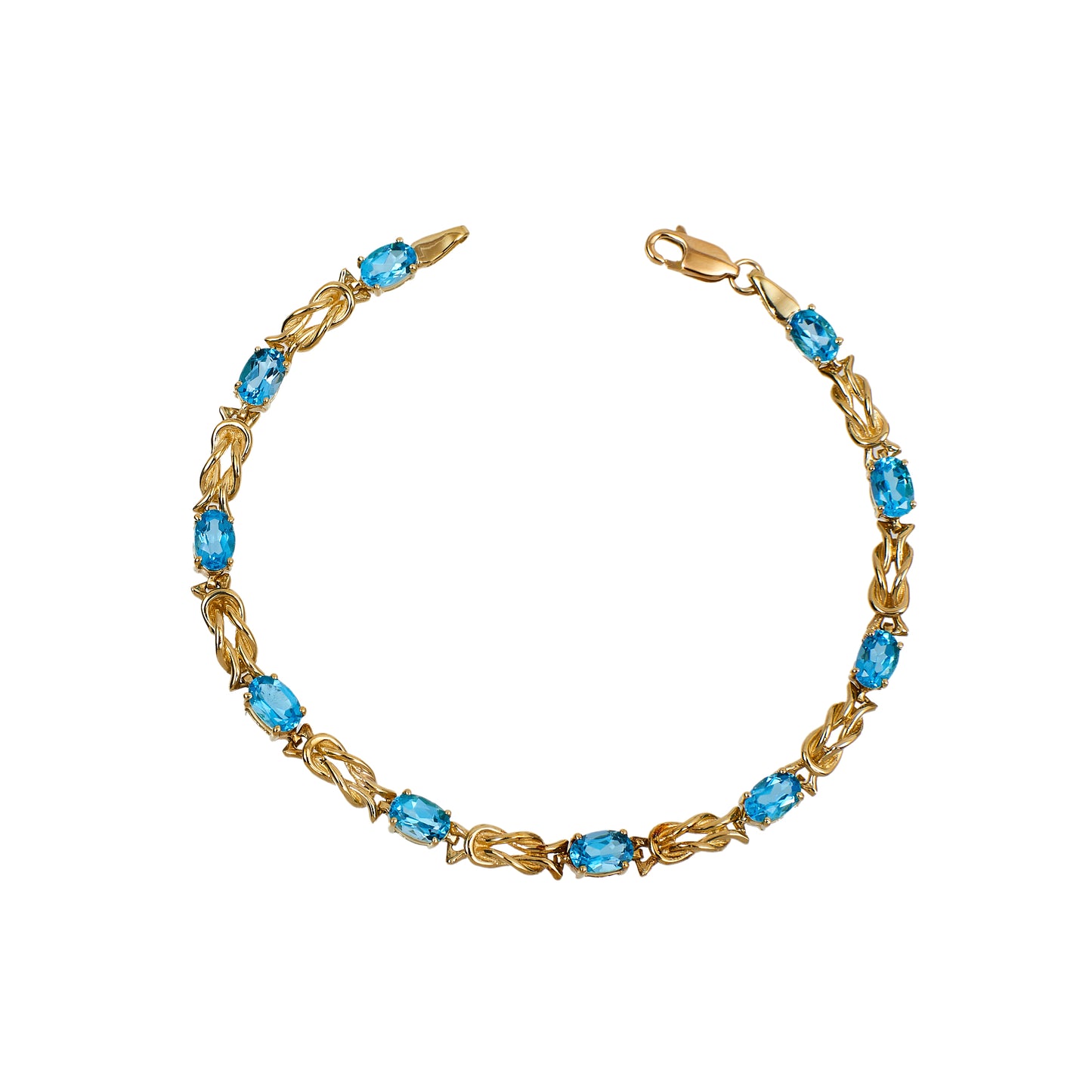 Pre-Owned 9ct Gold Blue Topaz & Knot Link Bracelet 