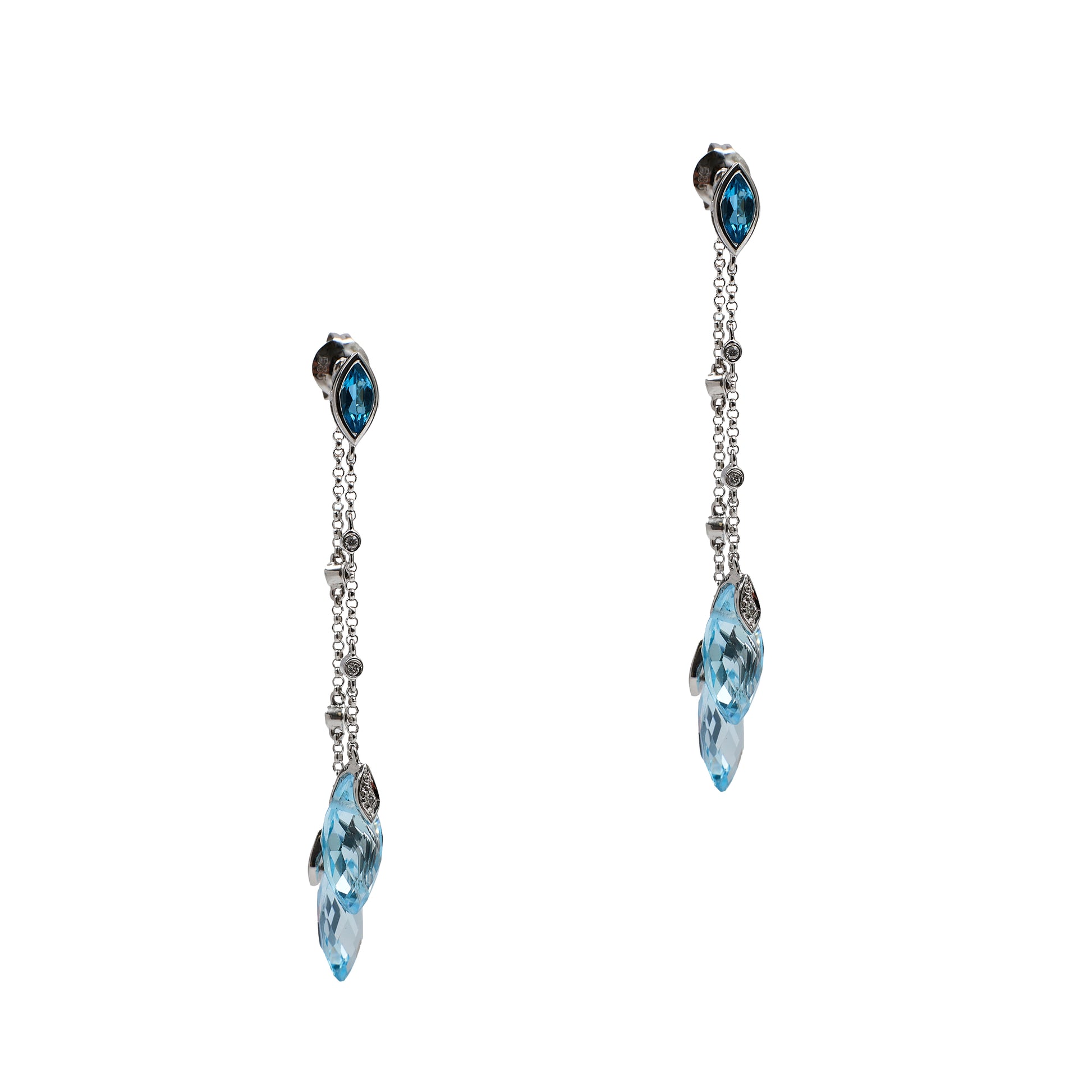 Pre-Owned 14ct White Gold Topaz & Diamond Drop Earrings