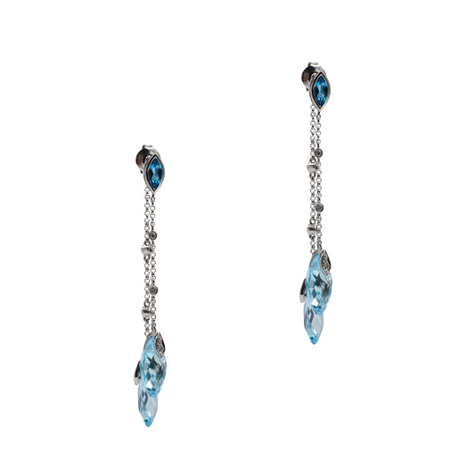 Pre-Owned 14ct White Gold Topaz & Diamond Drop Earrings