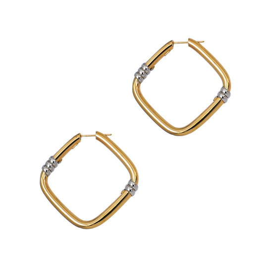 Pre-Owned 9ct Gold Rhombus Hoop Earrings 