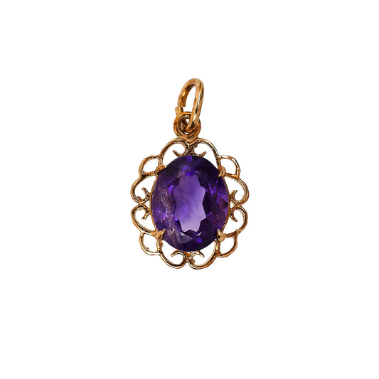 Pre-Owned 9ct Gold Amethyst Scalloped Edge Pendant