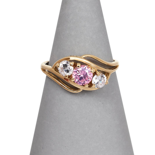 Pre-Owned 9ct Gold Pink & White CZ Dress Ring