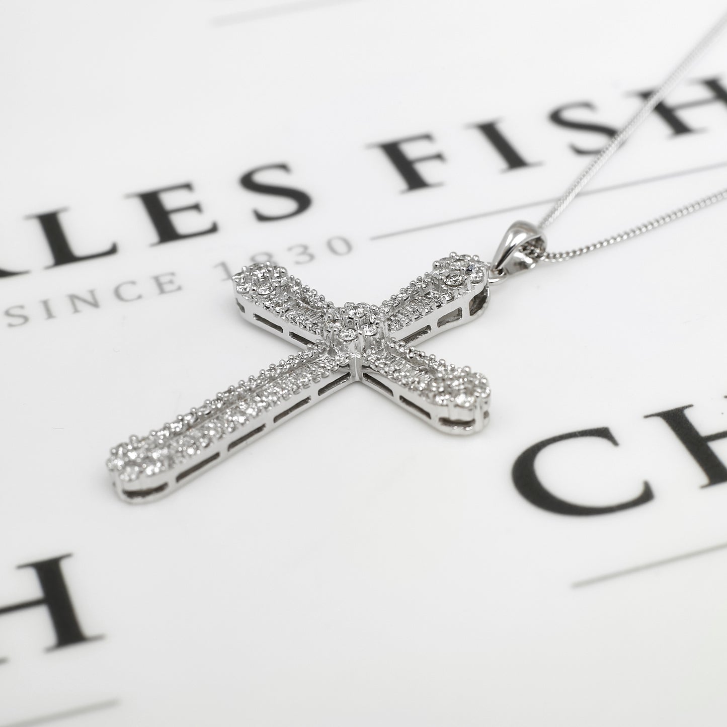 Pre-Owned 9ct White Gold & Diamond Large Cross Pendant