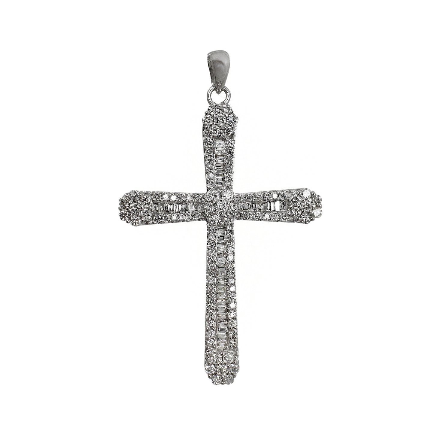  Pre-Owned 9ct White Gold & Diamond Large Cross Pendant