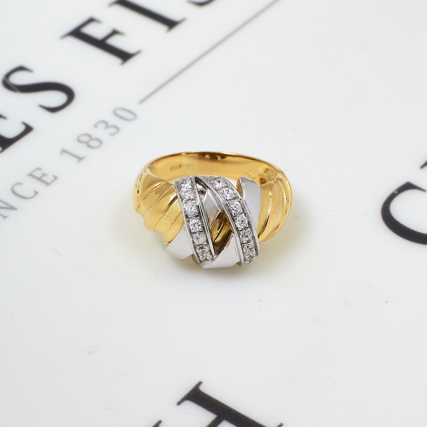 Pre-Owned 18ct Gold 2 Tone CZ Statement Dress Ring