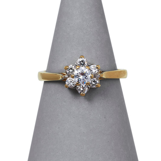 Pre-Owned 9ct Gold CZ Flower Cluster Ring - Size O