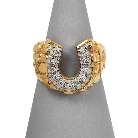 Pre-Owned 14ct Gold CZ Horseshoe Dress Ring