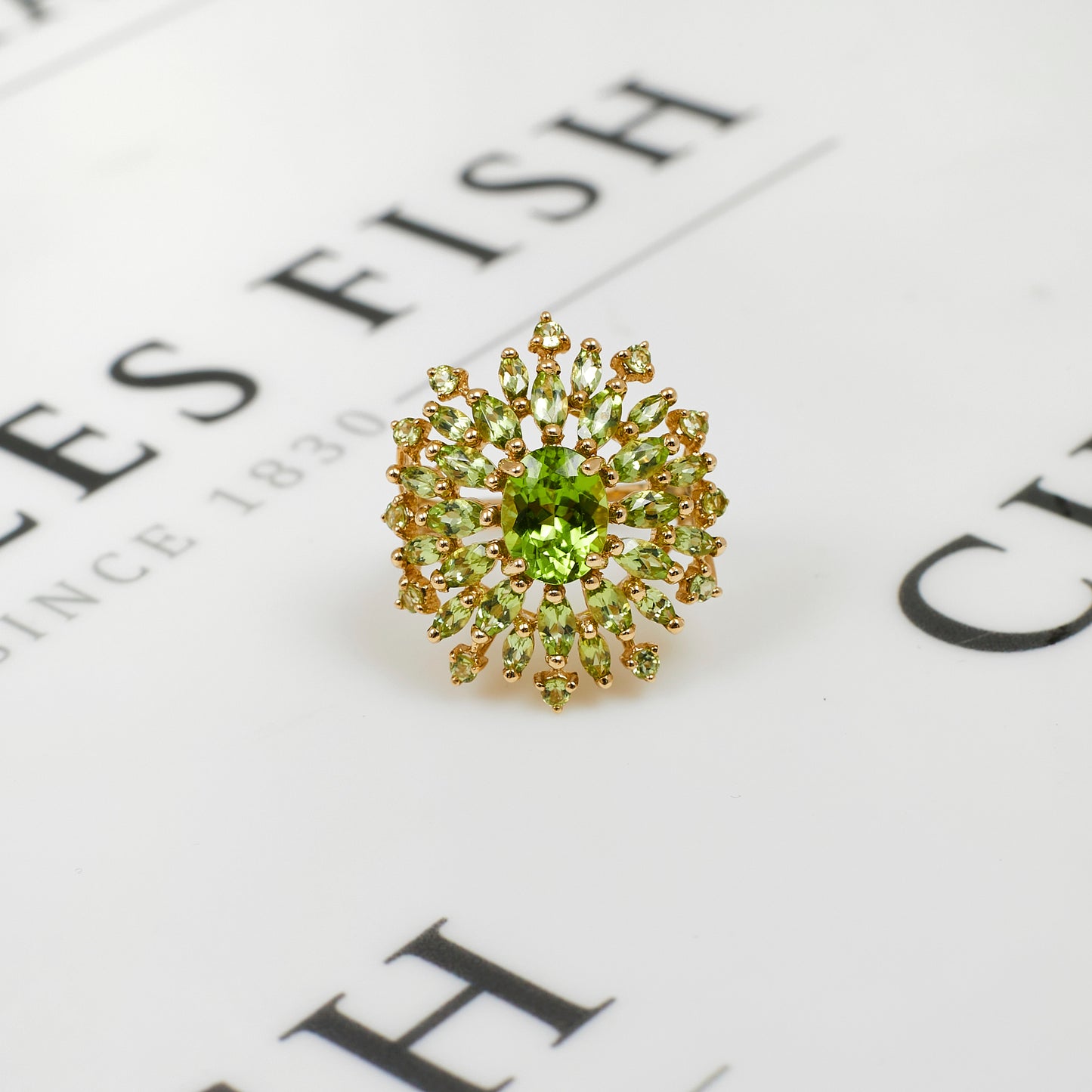 Pre-Owned 9ct Gold Oversized Peridot Cluster Ring