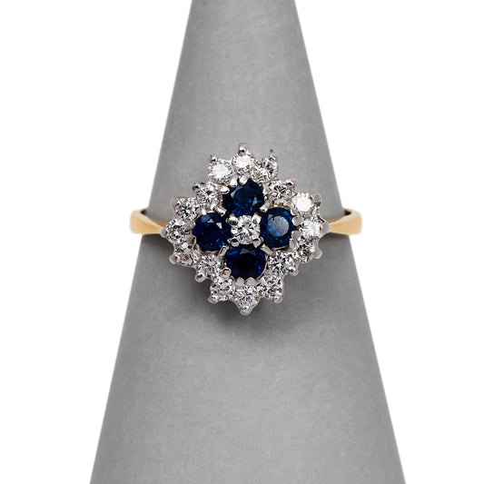 Pre-Owned 18ct Gold Vintage Sapphire & Diamond Cluster Ring