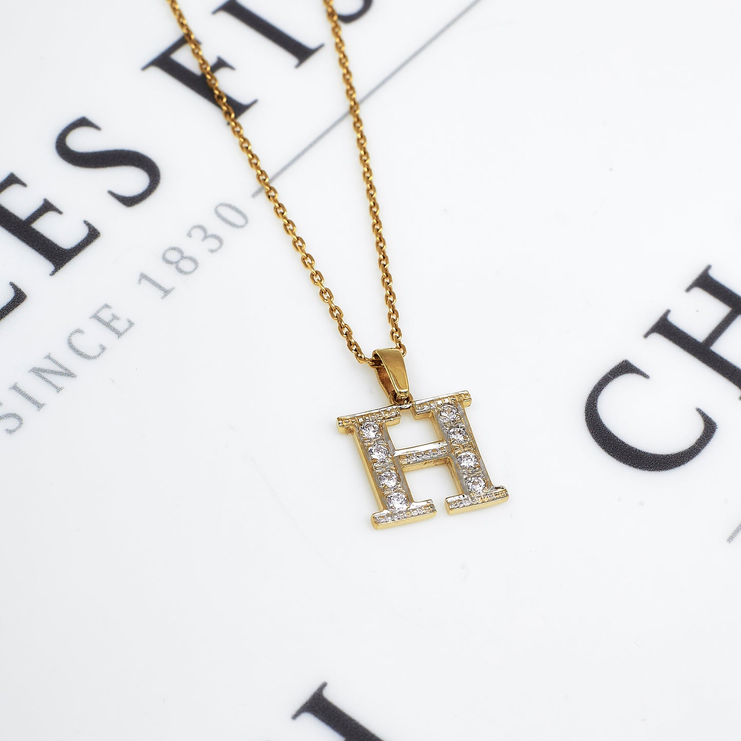 Pre-Owned 9ct Gold CZ H Initial Pendant