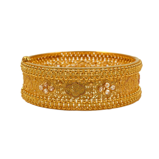 Pre-Owned 22ct Gold Stone Set Filigree Hinged Bangle