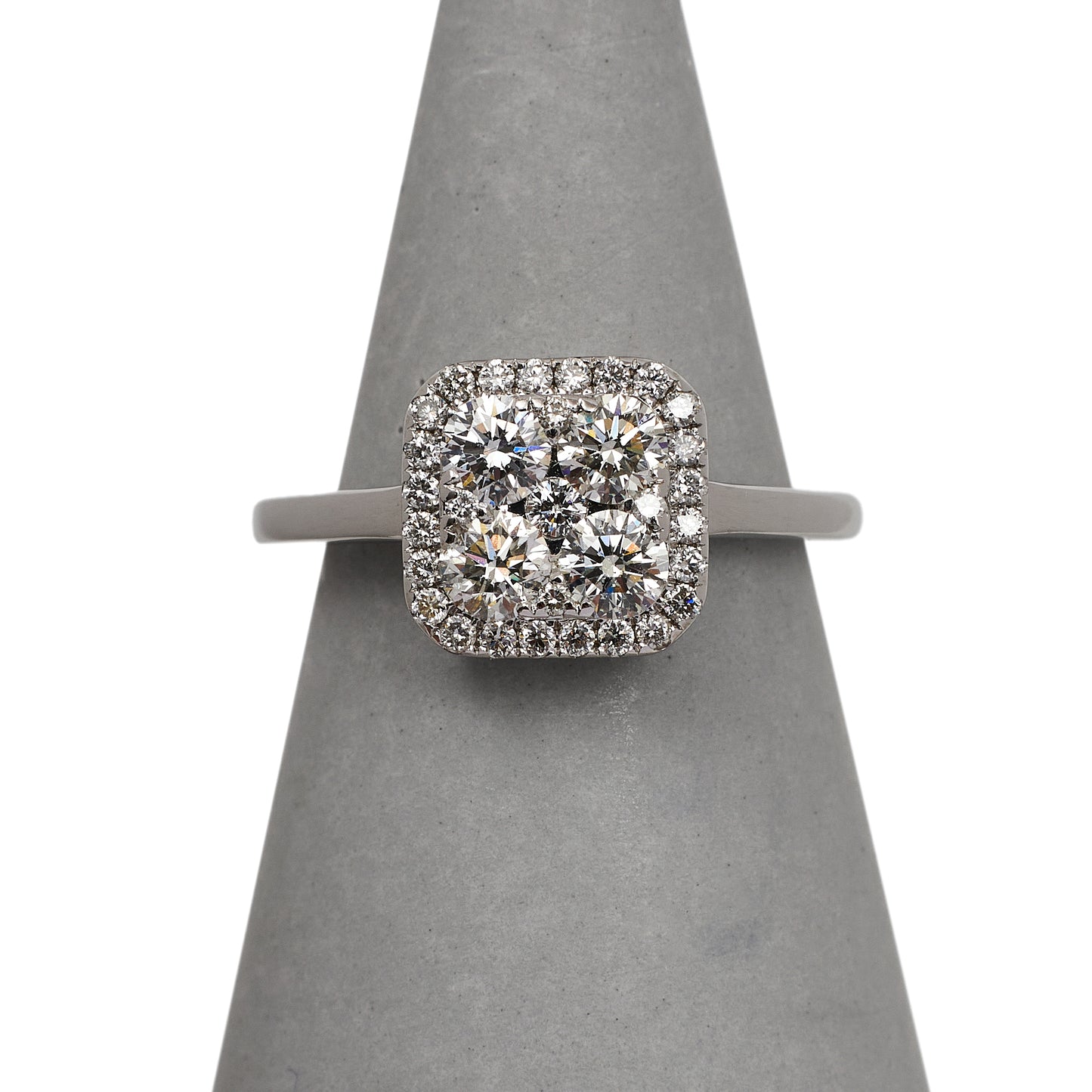 Pre-Owned 18ct White Gold & Diamond Square Cluster Ring