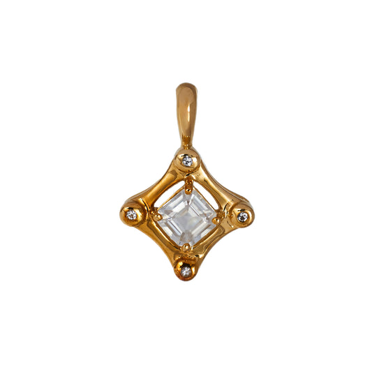 Pre-Owned 9ct Gold Diamond Shaped White Zircon Pendant