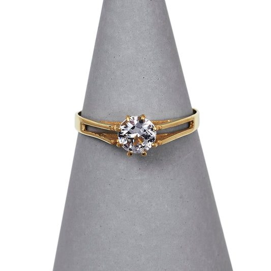 Pre-Owned 9ct Gold CZ Solitaire & Cutout Shoulders Ring