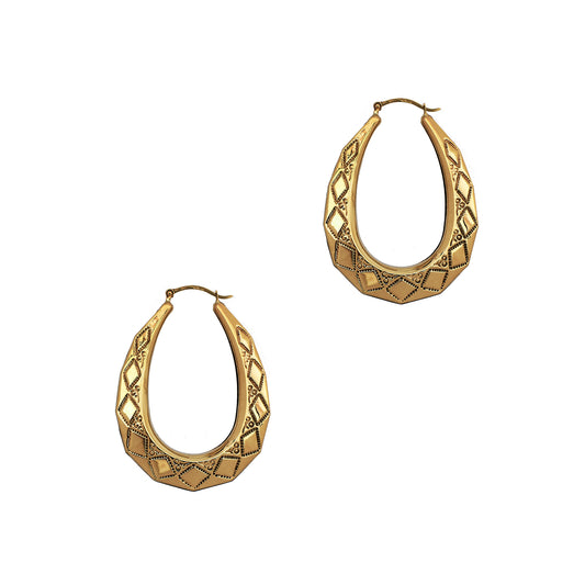 Pre-Owned 9ct Gold Diamond Pattern Creole Earrings 