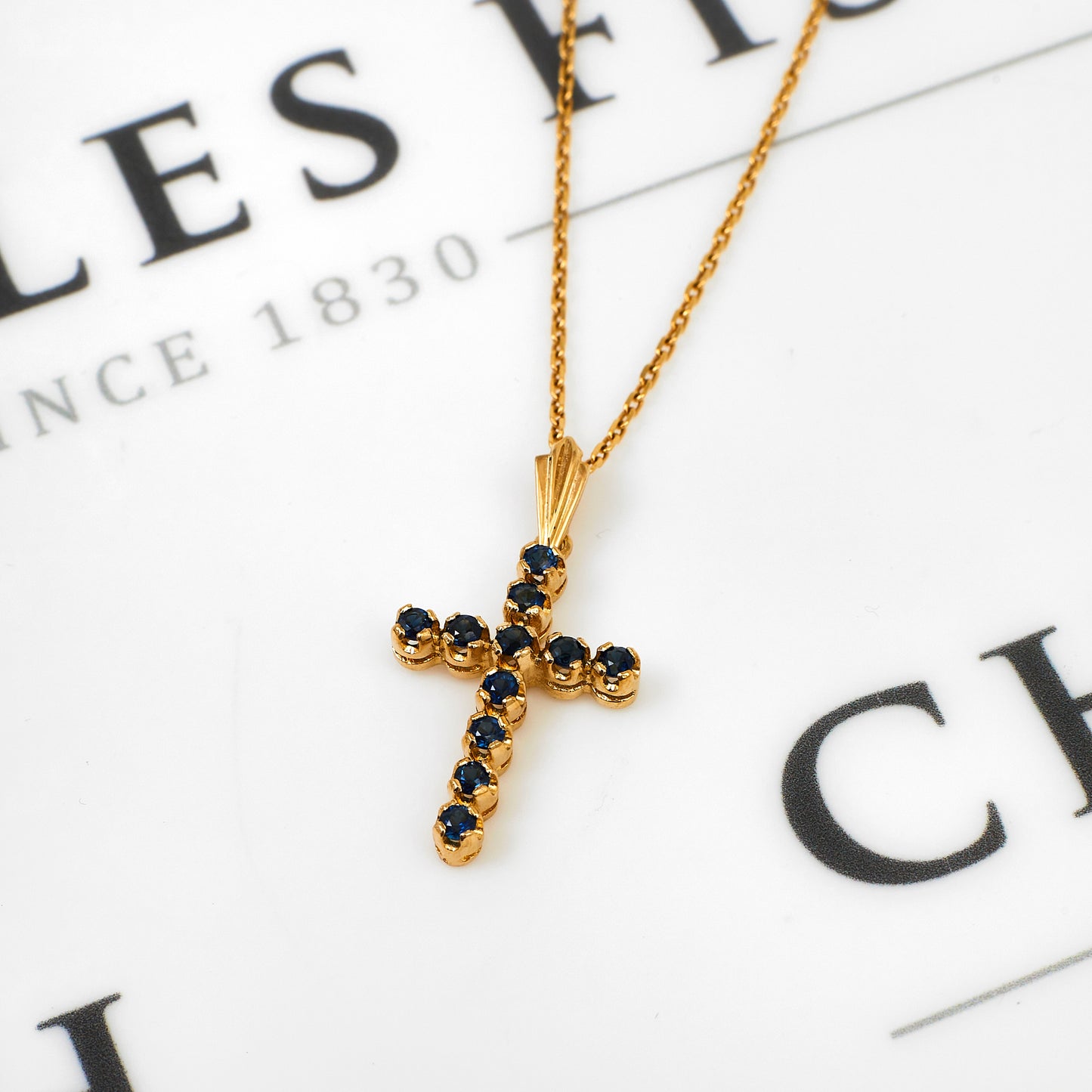 Pre-Owned 9ct Gold Sapphire Cross Pendant