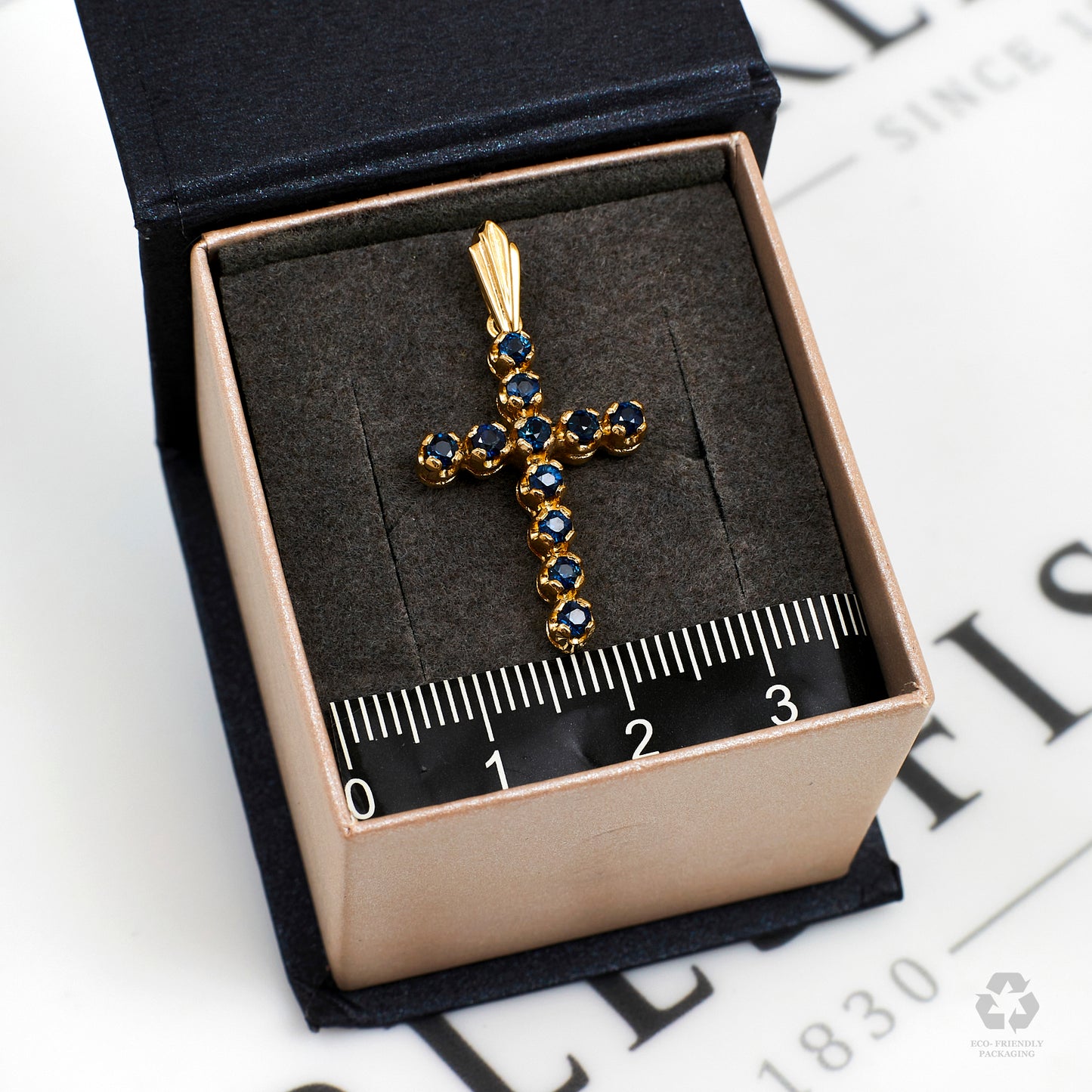 Pre-Owned 9ct Gold Sapphire Cross Pendant