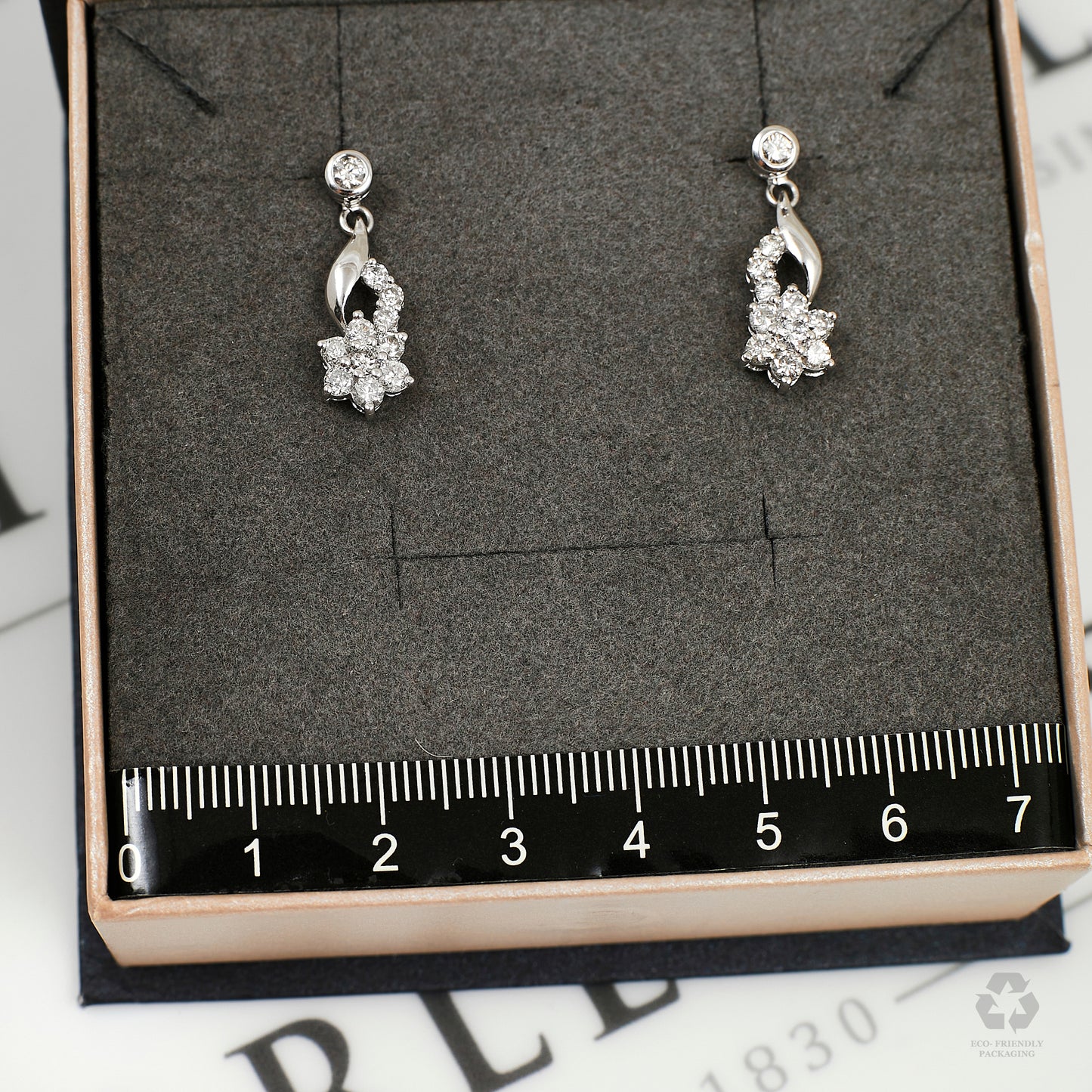 Pre-Owned 18ct White Gold & Diamond Flower Drop Earrings