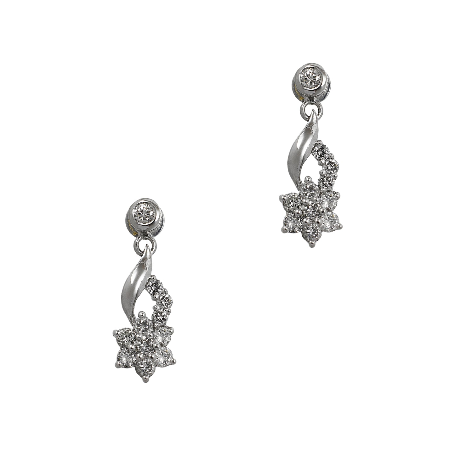 Pre-Owned 18ct White Gold & Diamond Flower Drop Earrings