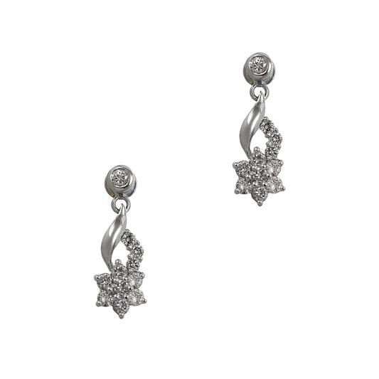 Pre-Owned 18ct White Gold & Diamond Flower Drop Earrings