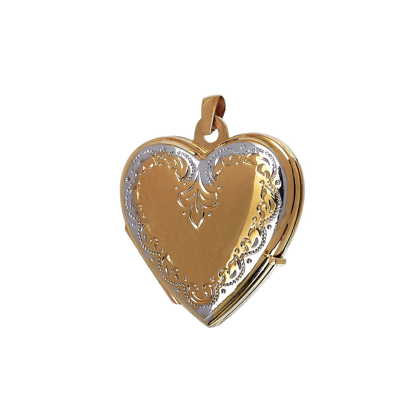 Pre-Owned 9ct 2 Tone Gold Swirl Pattern Heart Locket Pendant