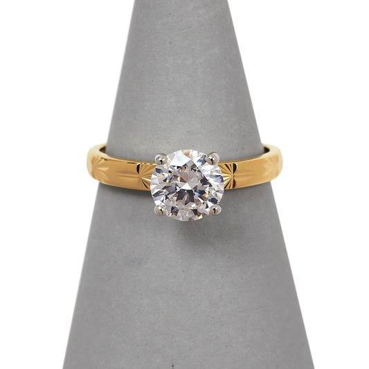 Pre-Owned 14ct Gold CZ Solitaire Ring & Starburst Shoulders