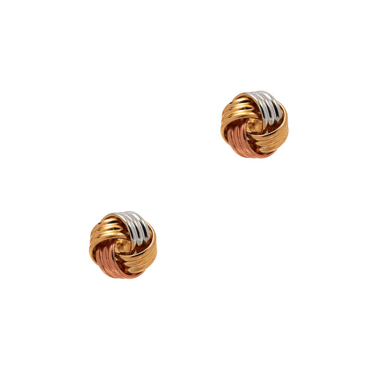 Pre-Owned 14ct Tricolour Gold Knot Stud Earrings