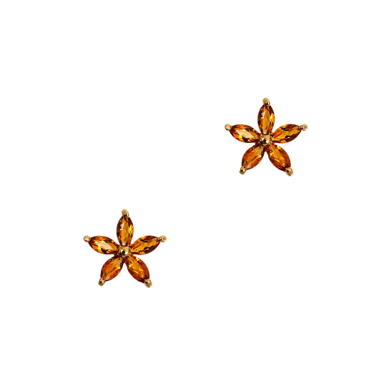 Pre-Owned 18ct Gold Citrine Flower Stud Earrings