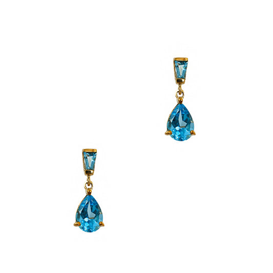 Pre-Owned 9ct Gold Blue Stone Tear Drop Earrings 