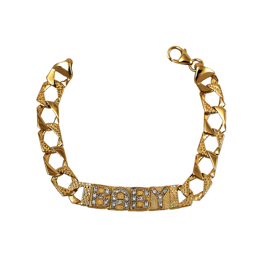 Pre-Owned 9ct Gold Child CZ Set BABY Curb Bracelet 