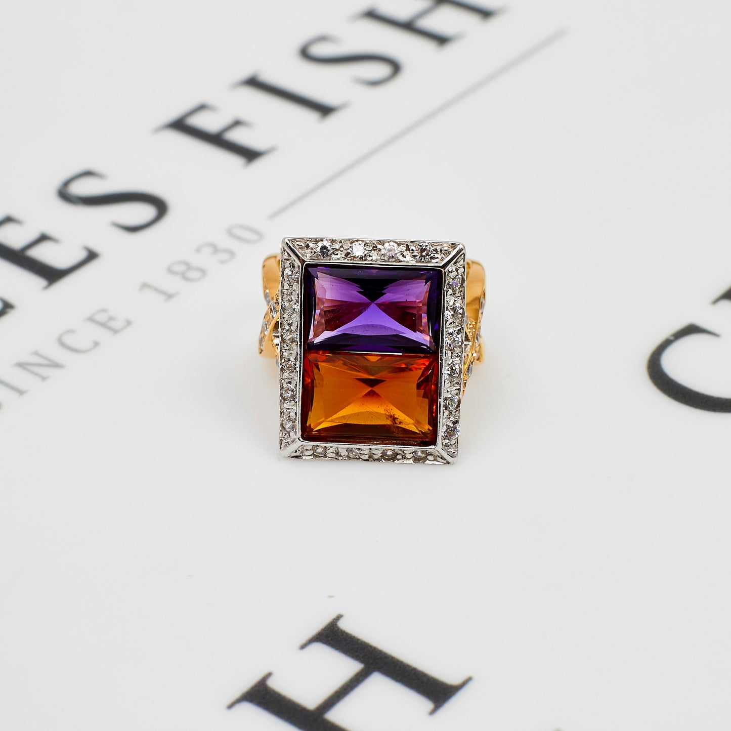 Pre-Owned 18ct Gold Citrine Amethyst & CZ Cocktail Ring